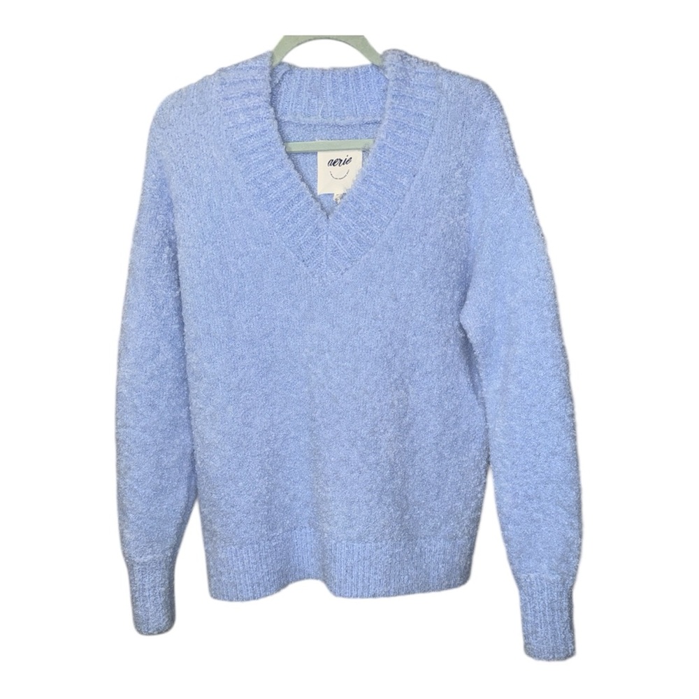 Aerie Women's Soft Blue Oversized V-Neck Sweater Size XXS - Picture 2 of 8